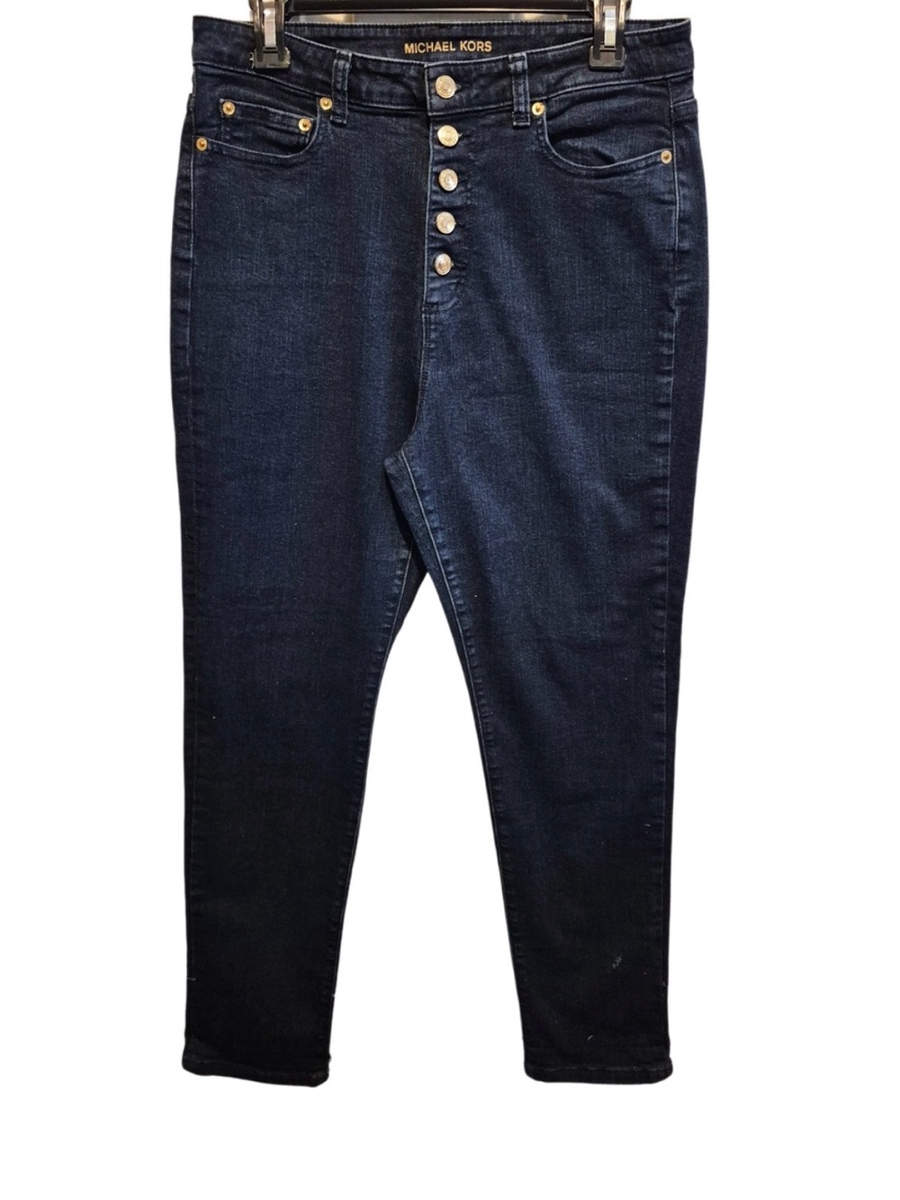 Michael Kors Dark Blue Wash High-Rise Button-Fly Women's Jeans size 10 stretchy